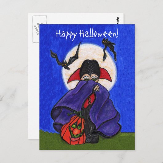 かわいいシャイヴァンパイアパープルケープニコニリングカボチャこうもり ポストカード (正面/裏面)