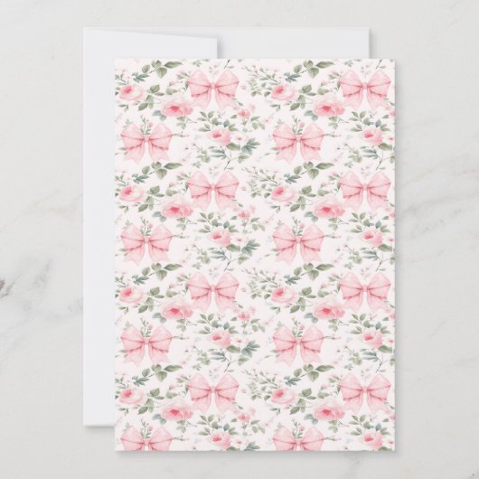 かわいいシャビーなシックなピンクの弓のベビーガールシャワー 招待状 (裏面)