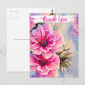 かわいいシャビーシックなピンクの花のフラワーレター ありがとう ポストカード (正面/裏面)