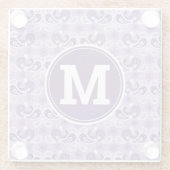 かわいいシャビーシック紫と白のペイズリーモノグラム ガラスコースター (裏面)