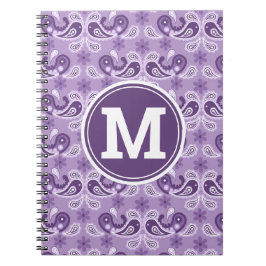 かわいいシャビーシック紫と白のペイズリーモノグラム ノートブック