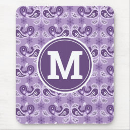 かわいいシャビーシック紫と白のペイズリーモノグラム マウスパッド