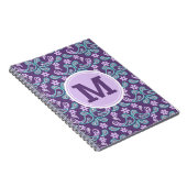 かわいいシャビーシック紫と青のペイズリーモノグラム ノートブック (右側)