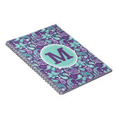 かわいいシャビーシック紫と青のペイズリーモノグラム ノートブック (右側)