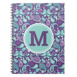 かわいいシャビーシック紫と青のペイズリーモノグラム ノートブック