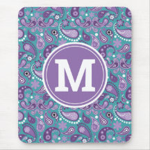 かわいいシャビーシック紫と青のペイズリーモノグラム