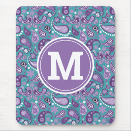 かわいいシャビーシック紫と青のペイズリーモノグラム マウスパッド