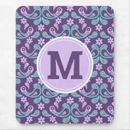 かわいいシャビーシック紫と青のペイズリーモノグラム マウスパッド