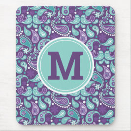 かわいいシャビーシック紫と青のペイズリーモノグラム マウスパッド