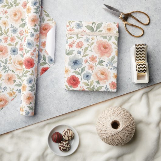 かわいいシャビーフランスのシックフローラアートパターン ラッピングペーパー (クラフト)