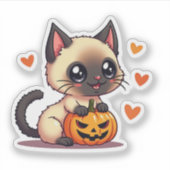 かわいいシャムネコの子猫 - ハロウィンチビ シール (正面)
