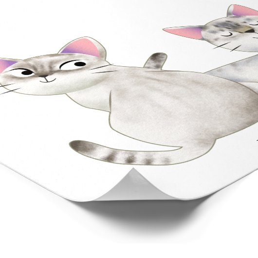 かわいいシャム猫たちの名前イラストレーション ポスター (角)