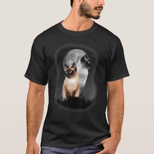 かわいいシャム猫と月のシャム猫のペット Tシャツ (正面)