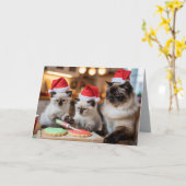 かわいいシャム猫のクリスマスクッキーカード カード (黄色い花)