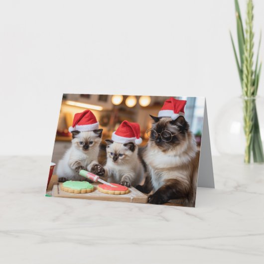 かわいいシャム猫のクリスマスクッキーカード カード (正面)