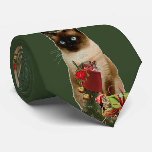 かわいいシャム猫のクリスマス ネクタイ (ロール)