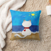 かわいいシャム猫の夏の海のビーチのテーマの枕 クッション (ブランケット)