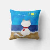 かわいいシャム猫の夏の海のビーチのテーマの枕 クッション (裏面)