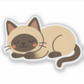 かわいいシャム猫の寝顔 – かわいいスタイル シール (正面)