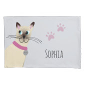 かわいいシャム猫の手をプリントする名前キッズ 枕カバー (正面左)