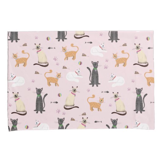 かわいいシャム猫の手をプリントする名前キッズ 枕カバー (正面右)