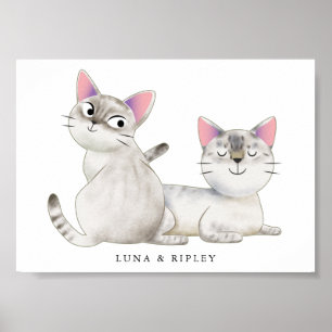 かわいいシャム猫イラストレーションと名前 ポスター