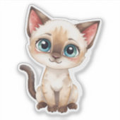 かわいいシャム猫ステッカー – 青い目のキュートな子猫 シール (正面)
