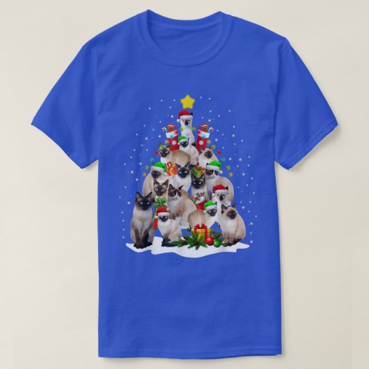 かわいいシャム猫ツリーメリークリスマス猫好き Tシャツ (デザイン正面)