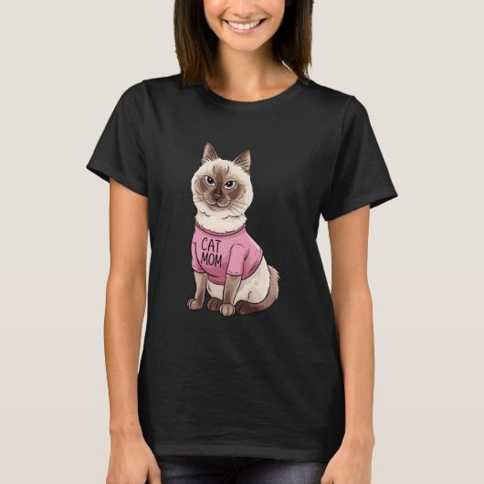 かわいいシャム猫ママの肉球好き Tシャツ (正面)