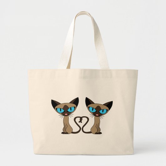 かわいいシャム猫尾ハート ラージトートバッグ (正面)