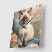 かわいいシャム猫 スクエア壁時計 (傾斜)