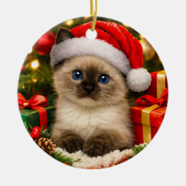 かわいいシャム+子猫のクリスマスオーナメント セラミックオーナメント