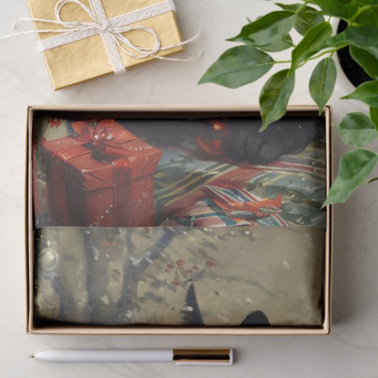 かわいいシャメネコのクリスマスヴィンテージの切り離し 薄葉紙 (ギフト)