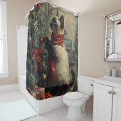 かわいいシャメネコのクリスマスヴィンテージ シャワーカーテン (インサイチュ)