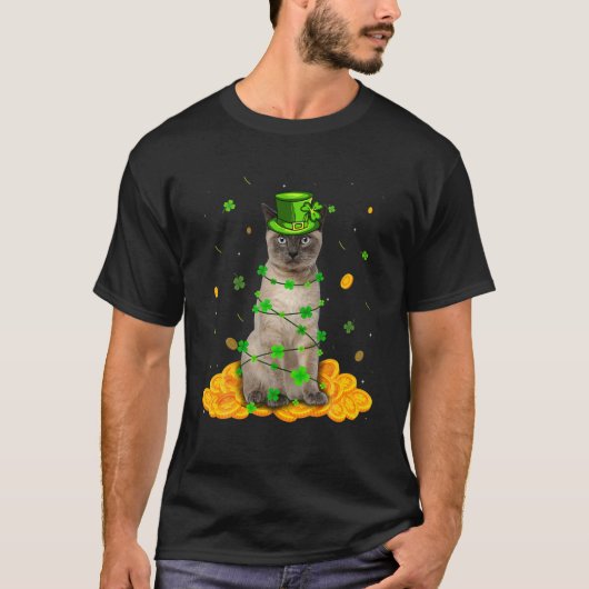 かわいいシャメネコSt patricks dayアイリッシュシャムロック Tシャツ (正面)