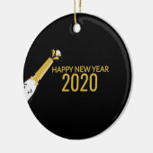 かわいいシャンパンボトルとハッピーニューイヤー2020 セラミックオーナメント (左)