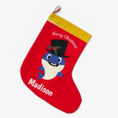 かわいいシャーク🦈おもしろいファブキッズすごい海 ラージクリスマスストッキング (正面 (吊り時))