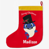 かわいいシャーク🦈おもしろいファブキッズすごい海 ラージクリスマスストッキング (裏面)