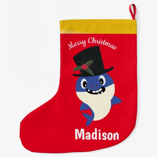かわいいシャーク🦈おもしろいファブキッズすごい海 ラージクリスマスストッキング (裏面)