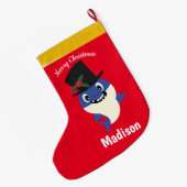 かわいいシャーク🦈おもしろいファブキッズすごい海 ラージクリスマスストッキング (裏面 (吊り時))