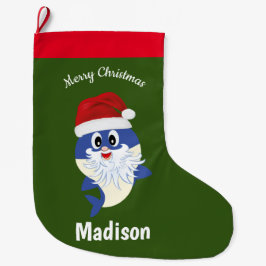 かわいいシャーク🦈おもしろいファブキッズすごい海 ラージクリスマスストッキング