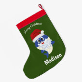 かわいいシャーク🦈おもしろいファブキッズすごい海 ラージクリスマスストッキング (裏面 (吊り時))