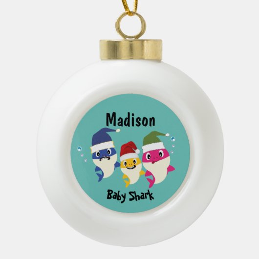 かわいいシャーク🦈すごい海クリスマスおもしろい セラミックボールオーナメント (正面)