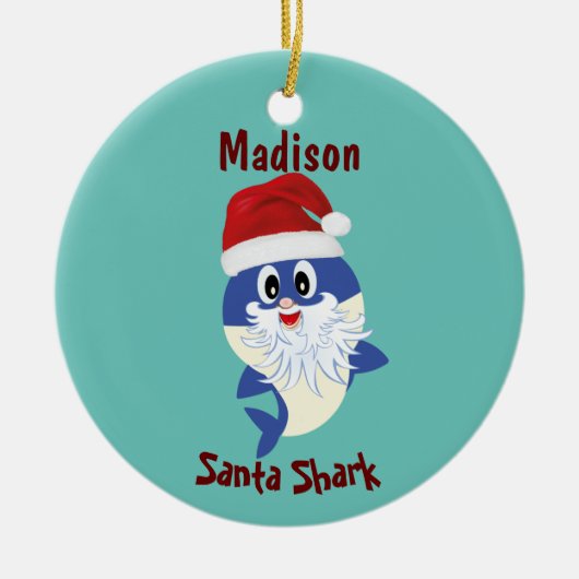 かわいいシャーク🦈すごい海クリスマスサンタ セラミックオーナメント (正面)