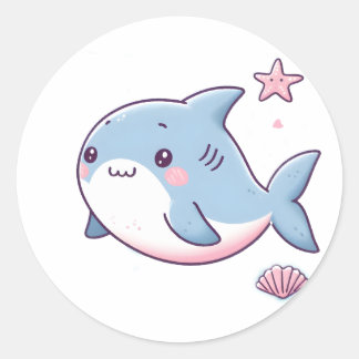 かわいいシャークのシール – おもしろい海インスパイアデザイン ラウンドシール