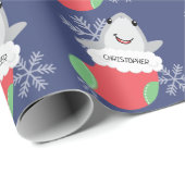 かわいいシャーククリスマスストッキングラッピング紙 ラッピングペーパー (ロールコーナー)