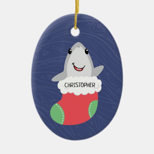 かわいいシャーククリスマスセラミックオーナメント セラミックオーナメント (正面)