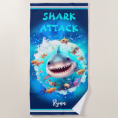 かわいいシャークサマーバケーションネームボーイ ビーチタオル (正面)