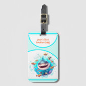 かわいいシャークサマーバケーションボーイパーソナライズされた ラゲッジタグ (正面縦)