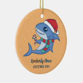 かわいいシャークサンタクリスマススノーウィークウィンターホリデー セラミックオーナメント (右)